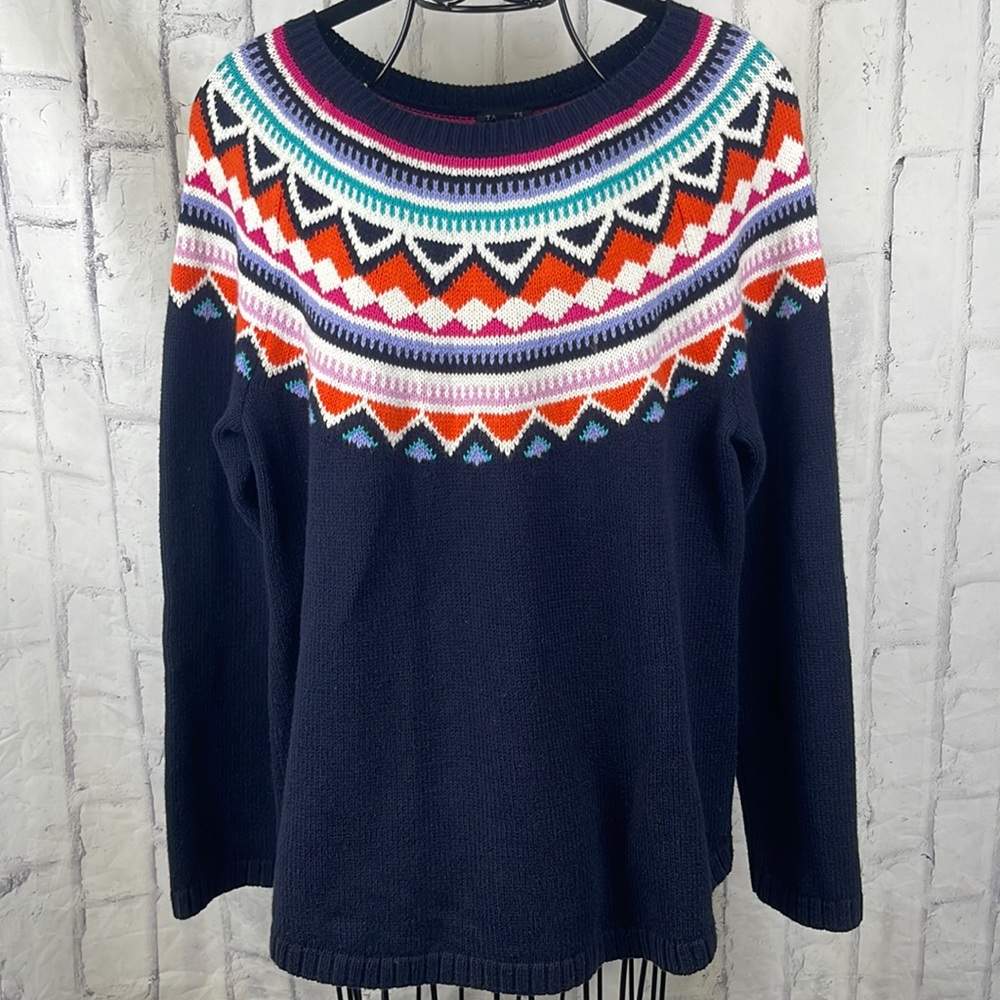 Talbots Fair Isle Crewneck Sweater Multi-Color Cotton Blend Cotton Acrylic Blend